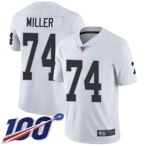 Men Oakland Raiders Limited White Kolton Miller Road Jersey NFL Football #74 100th Season Vapor Jersey->nfl t-shirts->Sports Accessory